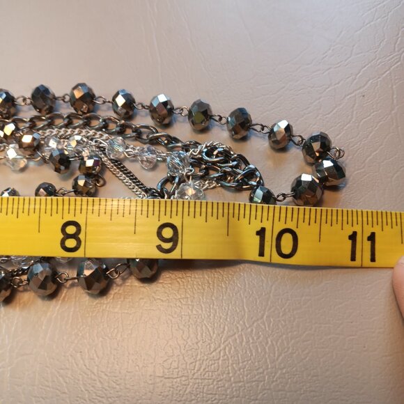 Chico's silver tone & gun metal tone AB coated bead & chain multi layer necklace - Picture 7 of 9